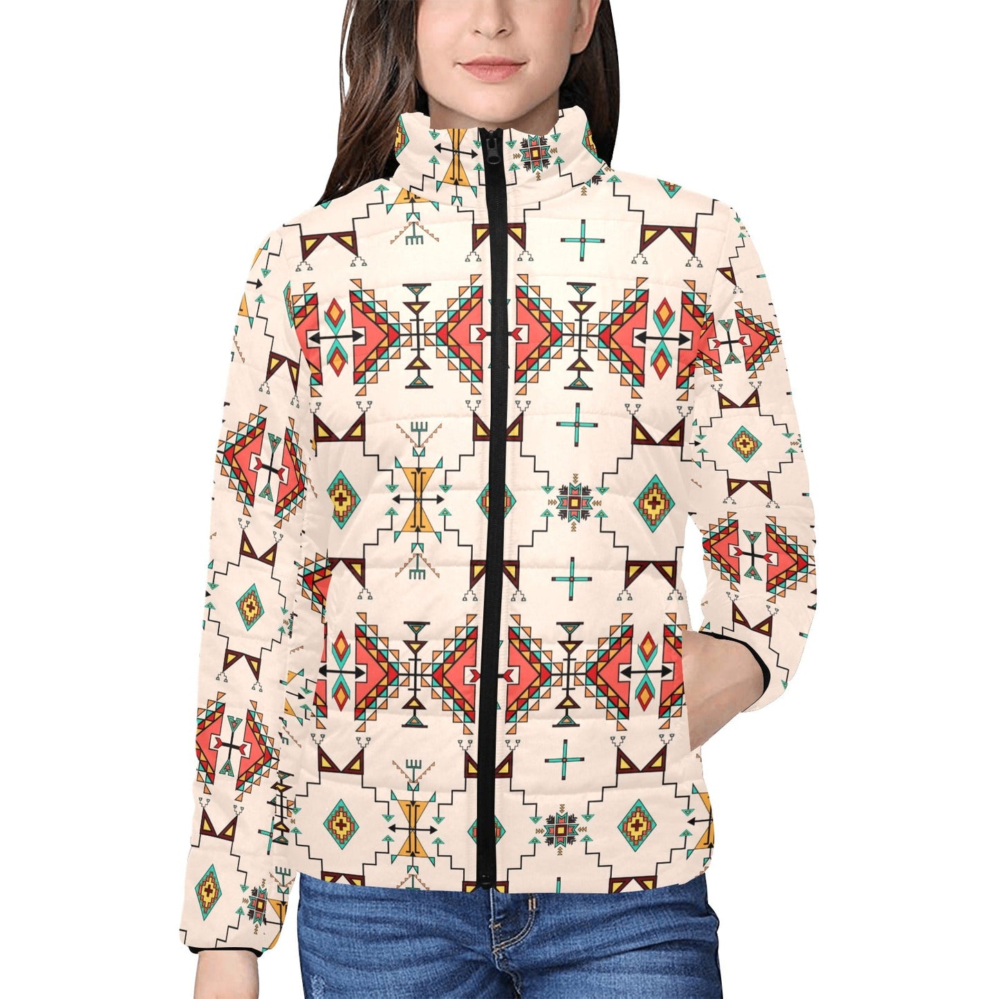 Thunder Flight Cream Women's Stand Collar Padded Jacket