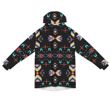 Load image into Gallery viewer, Rainy Chief Rainbow Black Unisex Sherpa Lined Hooded Coat
