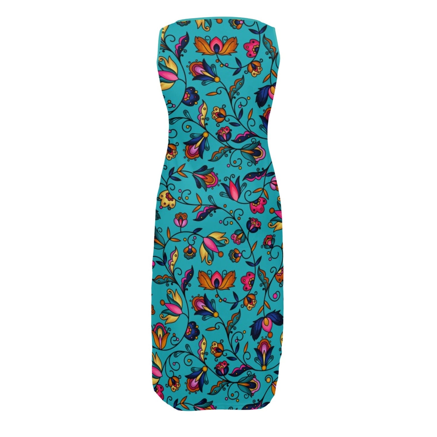 Copper Prairie Petals Turquoise Phaedra Sleeveless Open Fork Long Dress