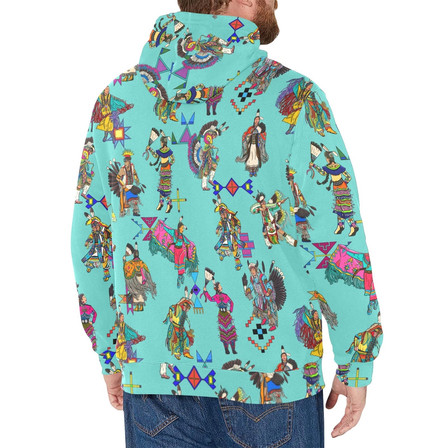 Grand Entry Dancers Eggshell Blue Men's Long Sleeve Fleece Hoodie