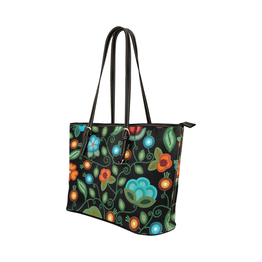 Prairie Fire Petals Black Leather Tote