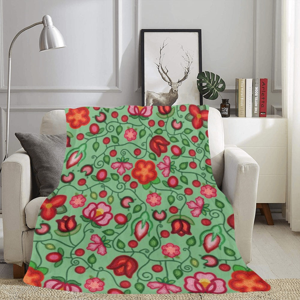 Rose Reverie Green X-Large Micro Fleece Blanket
