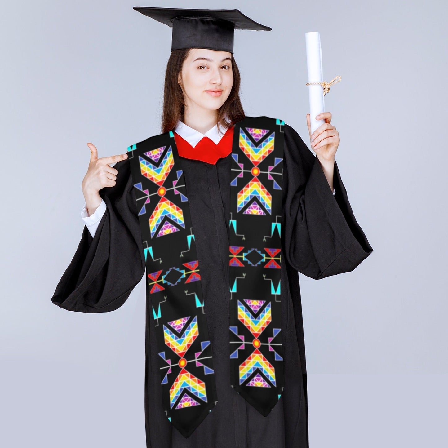 Rainy Chief Rainbow Black Graduation Stole