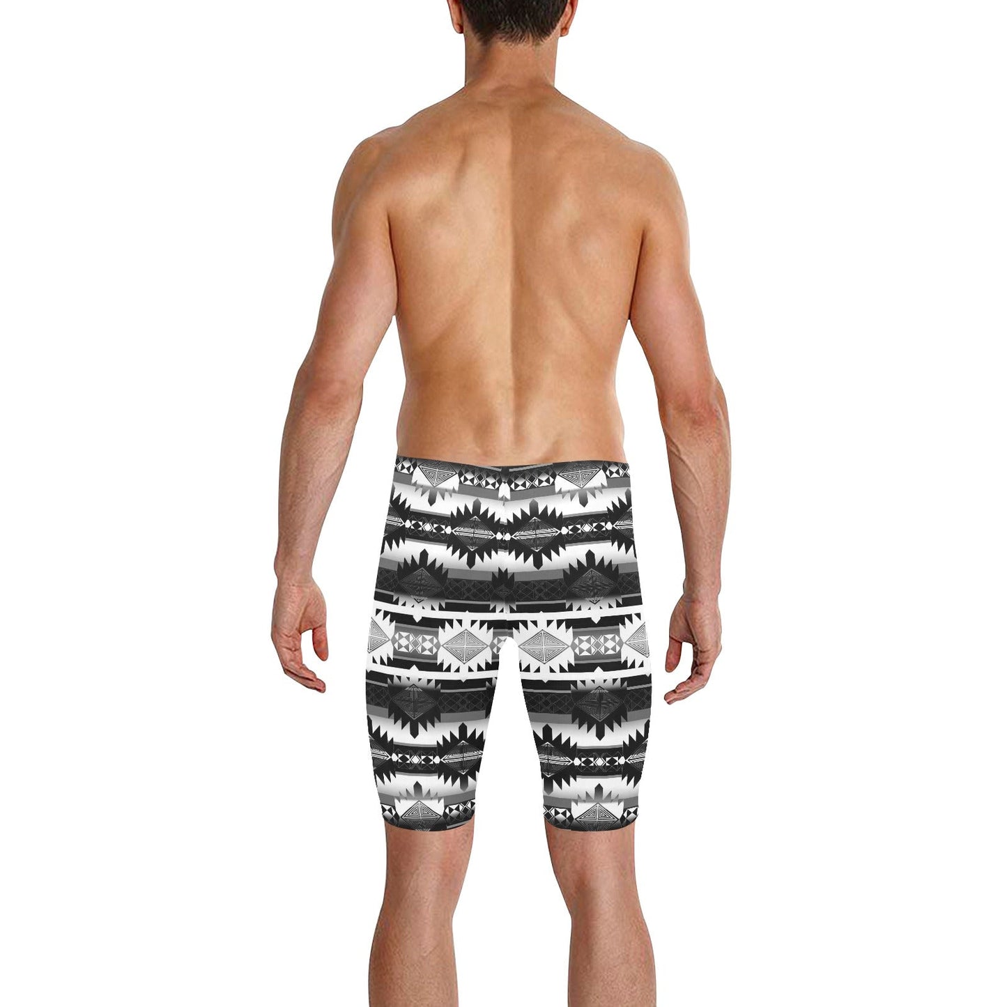 Okotoks Black and White Men's Knee Length Swimming Trunks