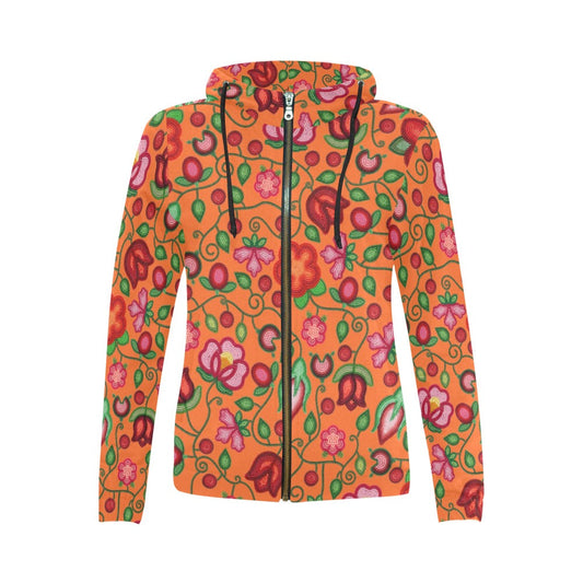 Rose Reverie Orange Full Zip Hoodie for Women