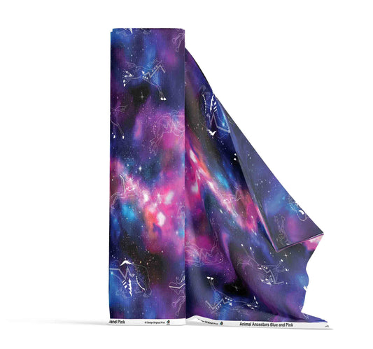 Animal Ancestors Blue and Pink Fabric