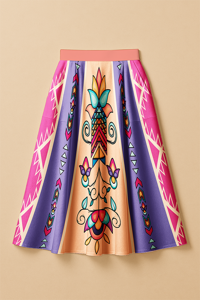 Arrow Blossom Path Bright  Luxe Midi Skirt