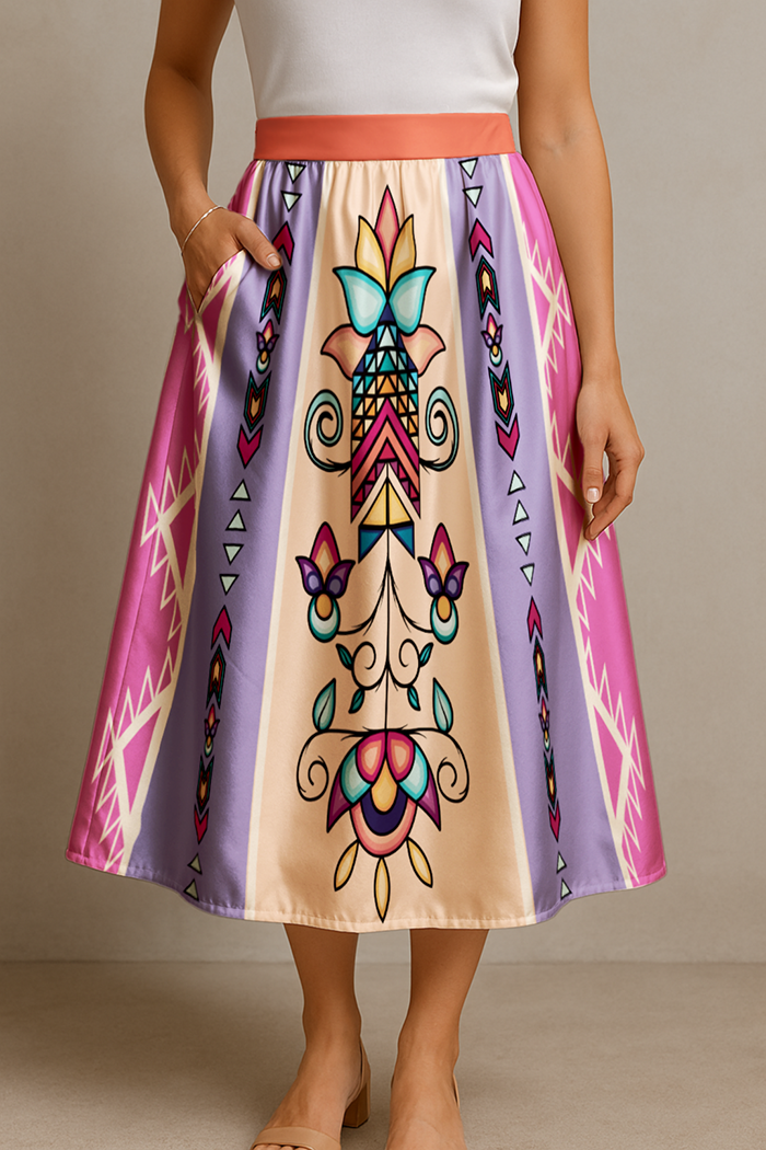 Arrow Blossom Path Bright  Midi Skirt