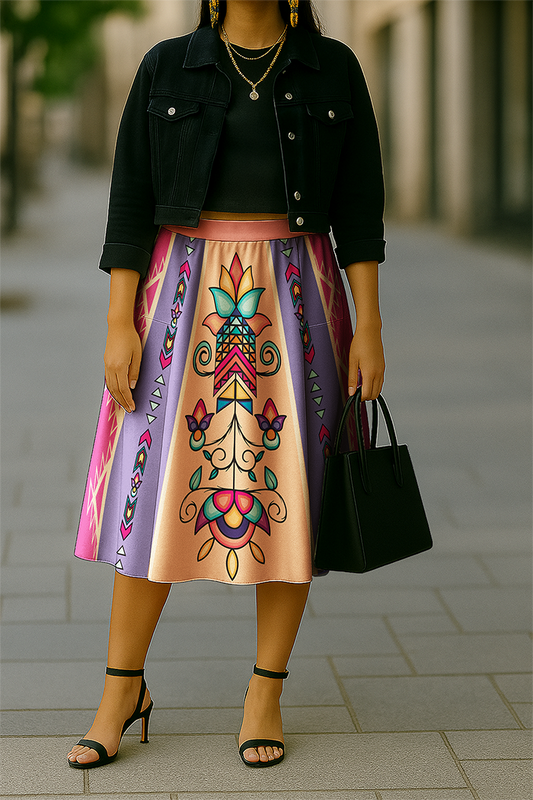 Arrow Blossom Path Bright  Luxe Midi Skirt