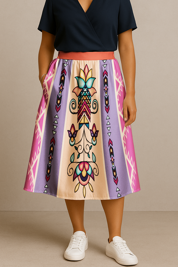 Arrow Blossom Path Bright  Midi Skirt