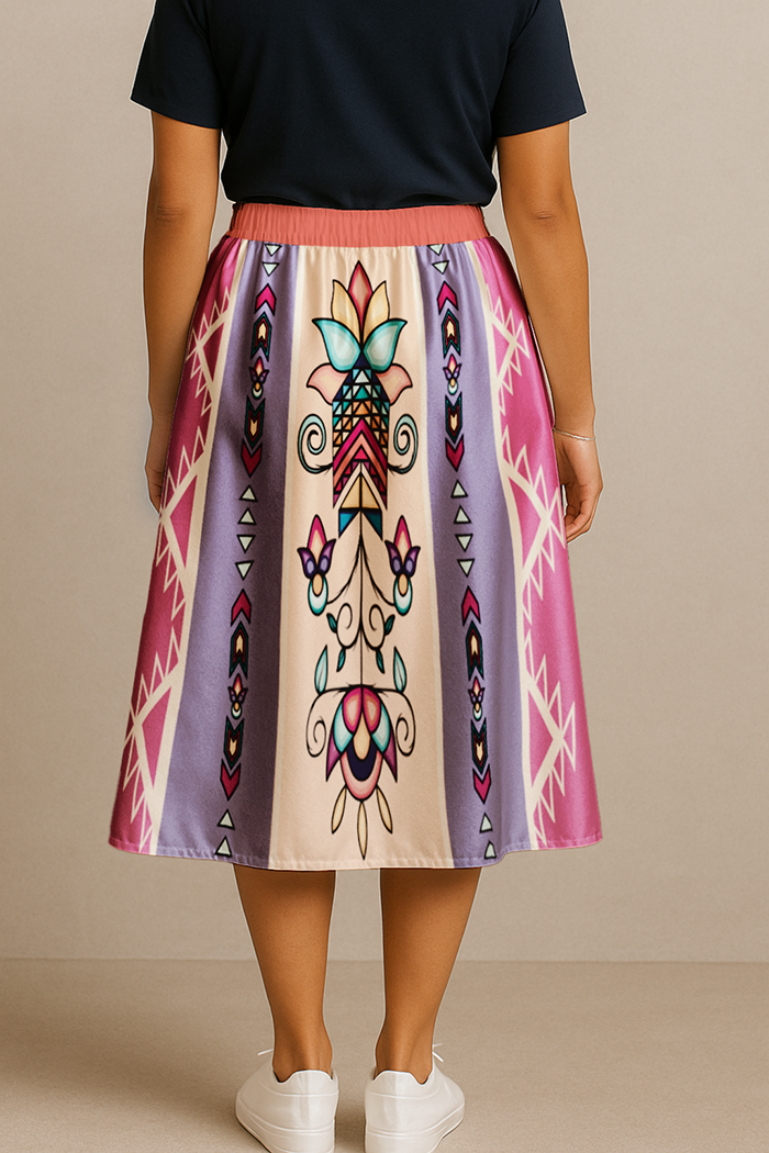 Arrow Blossom Path Bright  Midi Skirt