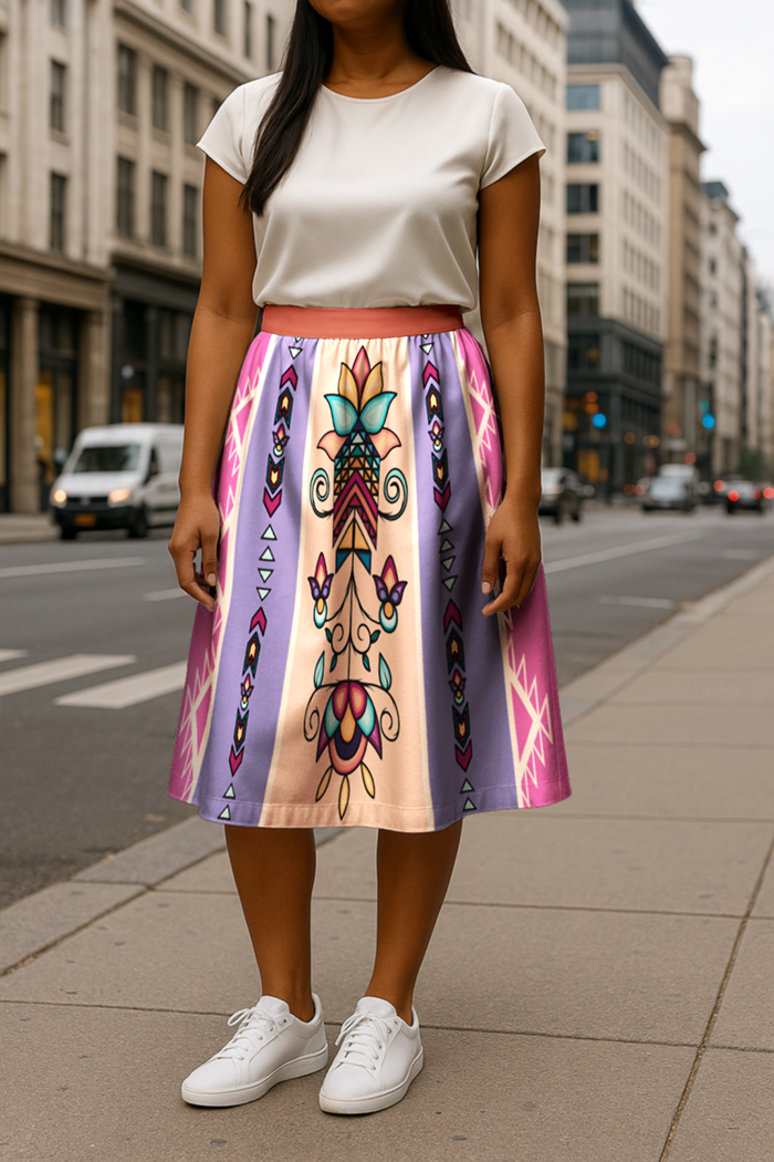 Arrow Blossom Path Bright  Midi Skirt
