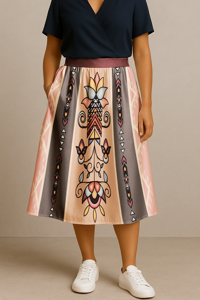 Arrow Blossom Path Earthy Midi Skirt