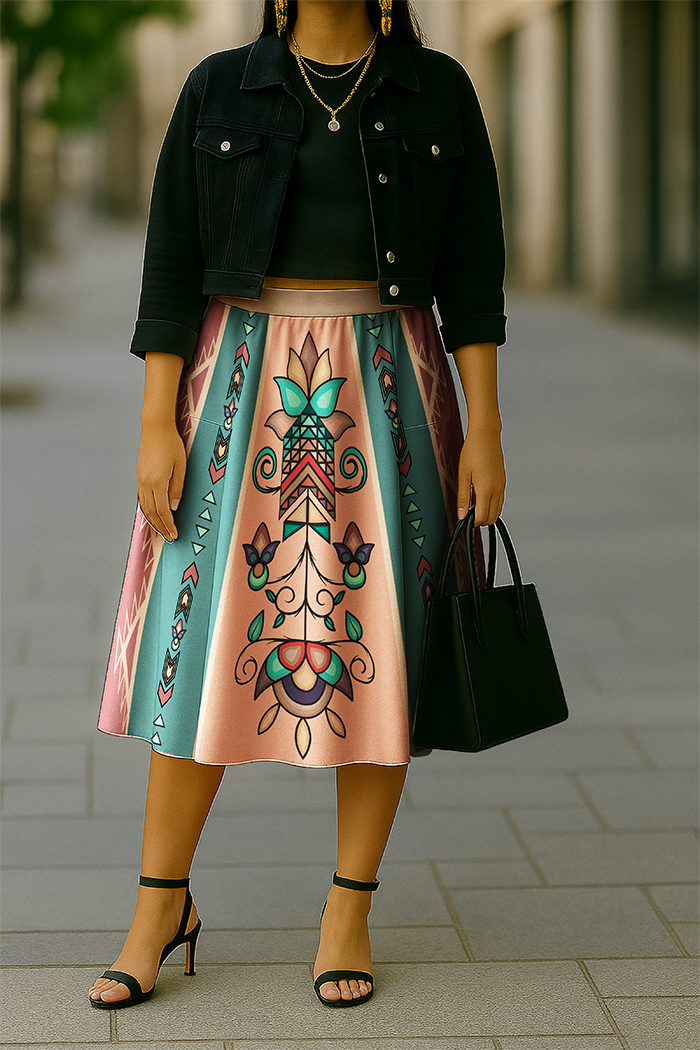 Arrow Blossom Path Pastel Luxe Midi Skirt