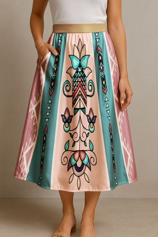 Arrow Blossom Path Pastel Midi Skirt