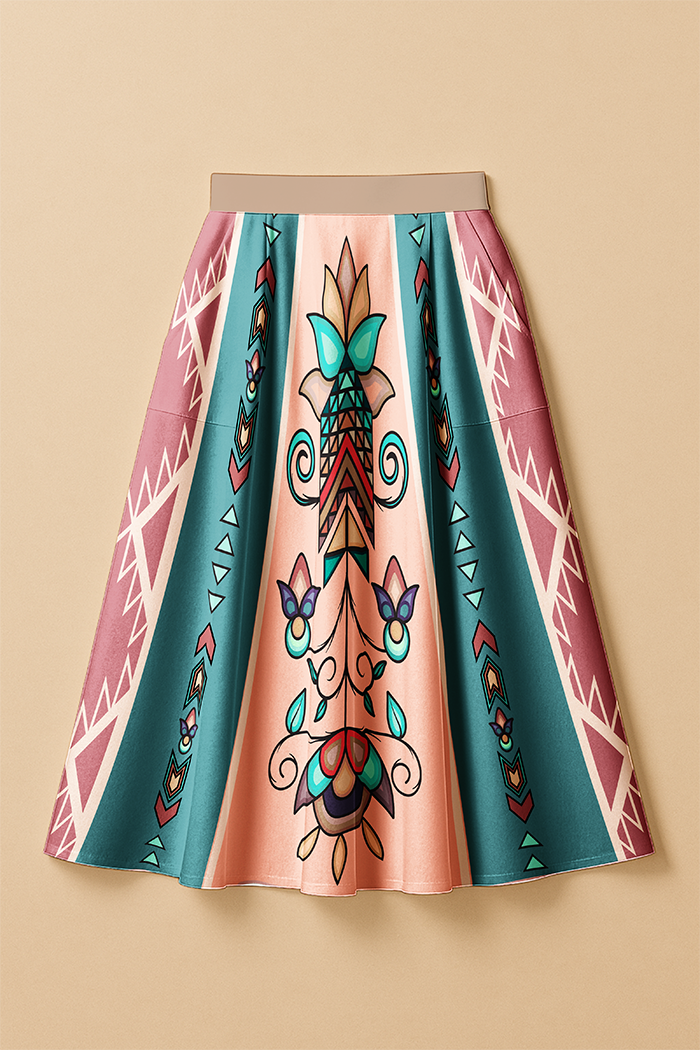 Arrow Blossom Path Pastel Luxe Midi Skirt