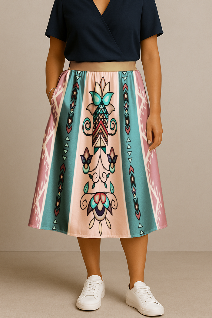 Arrow Blossom Path Pastel Midi Skirt