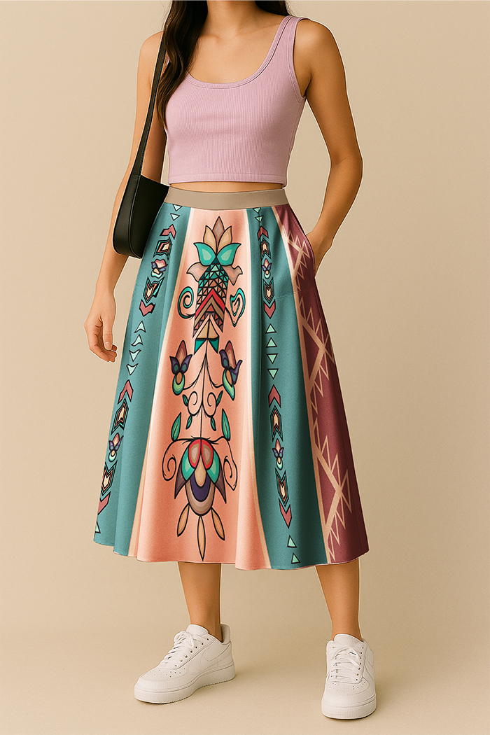 Arrow Blossom Path Pastel Luxe Midi Skirt
