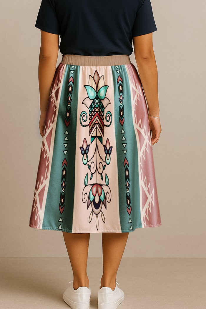Arrow Blossom Path Pastel Midi Skirt