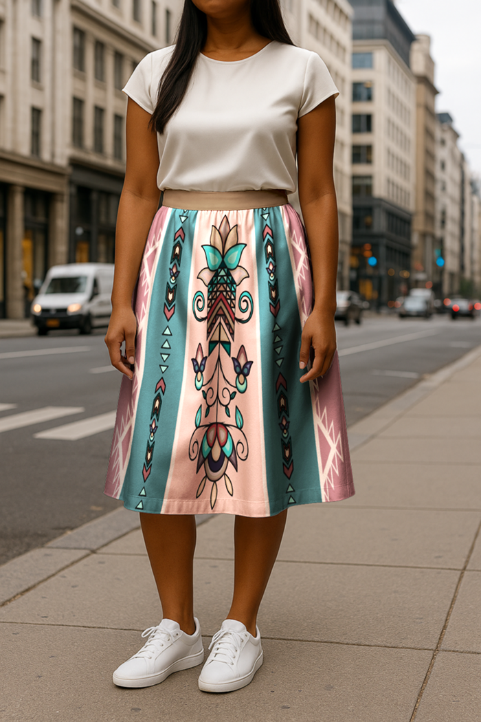 Arrow Blossom Path Pastel Midi Skirt