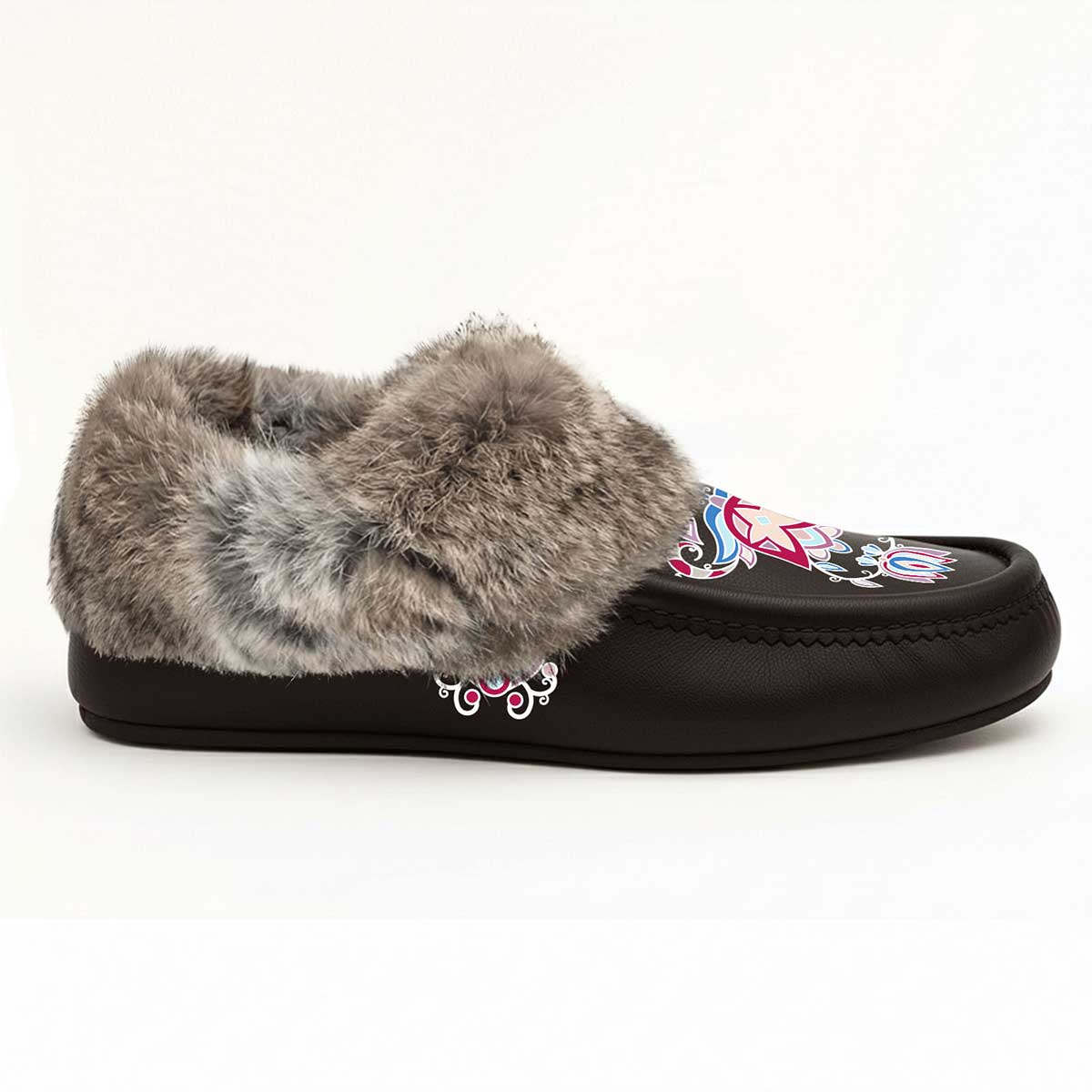 Northern Ember Brown Leather Mottled Fur Moccasin