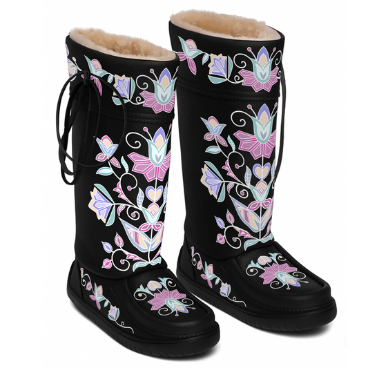 Moonlit Frost Black Real Leather MocLux Tall