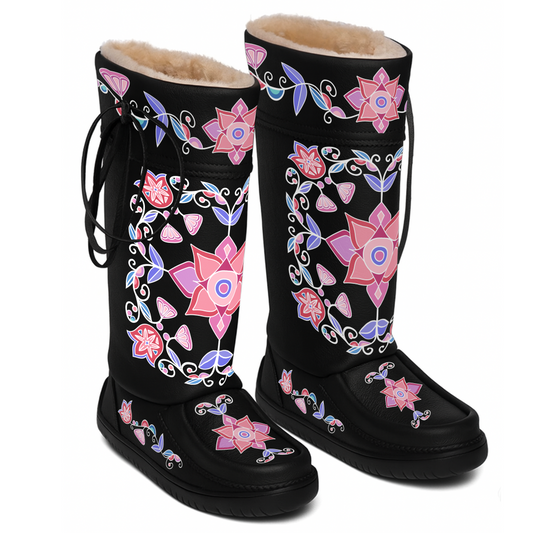 Frost Flower Circle Black Real Leather MocLux Tall