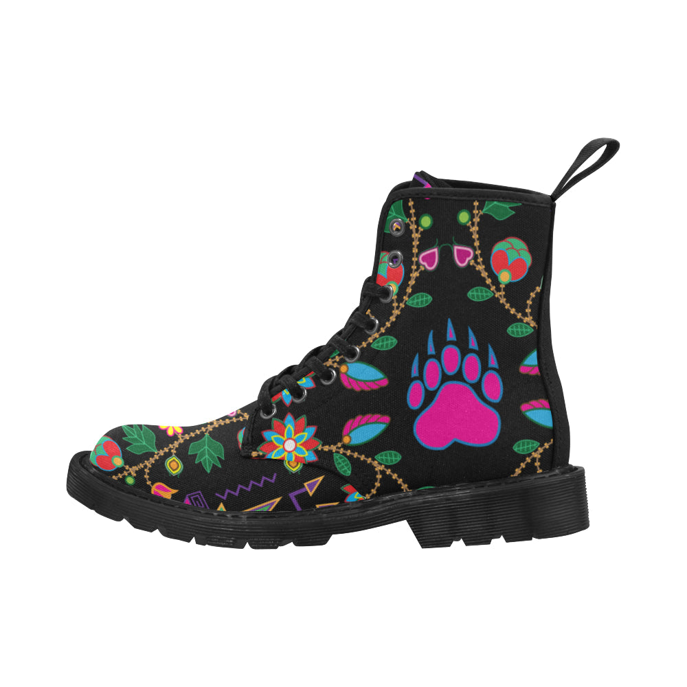 Geometric Floral Fall-Black Boots