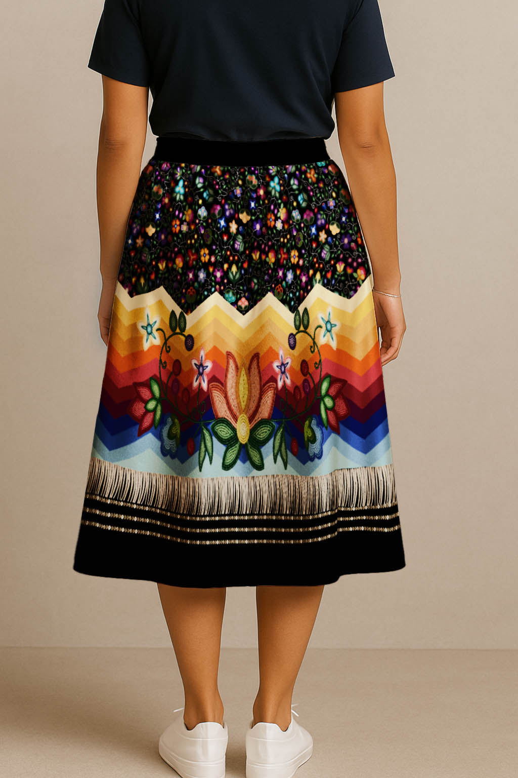Beaded Offering Black 3 Midi Skirt