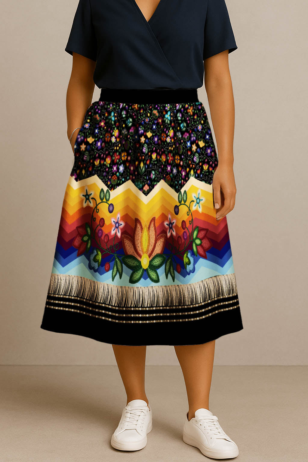 Beaded Offering Black 3 Midi Skirt