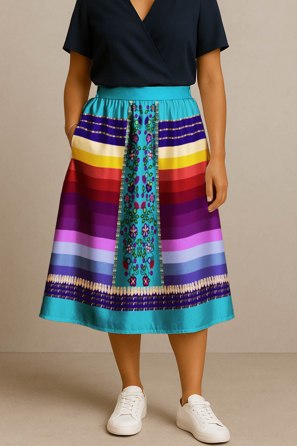Beaded Offering Blue 2 Midi Skirt