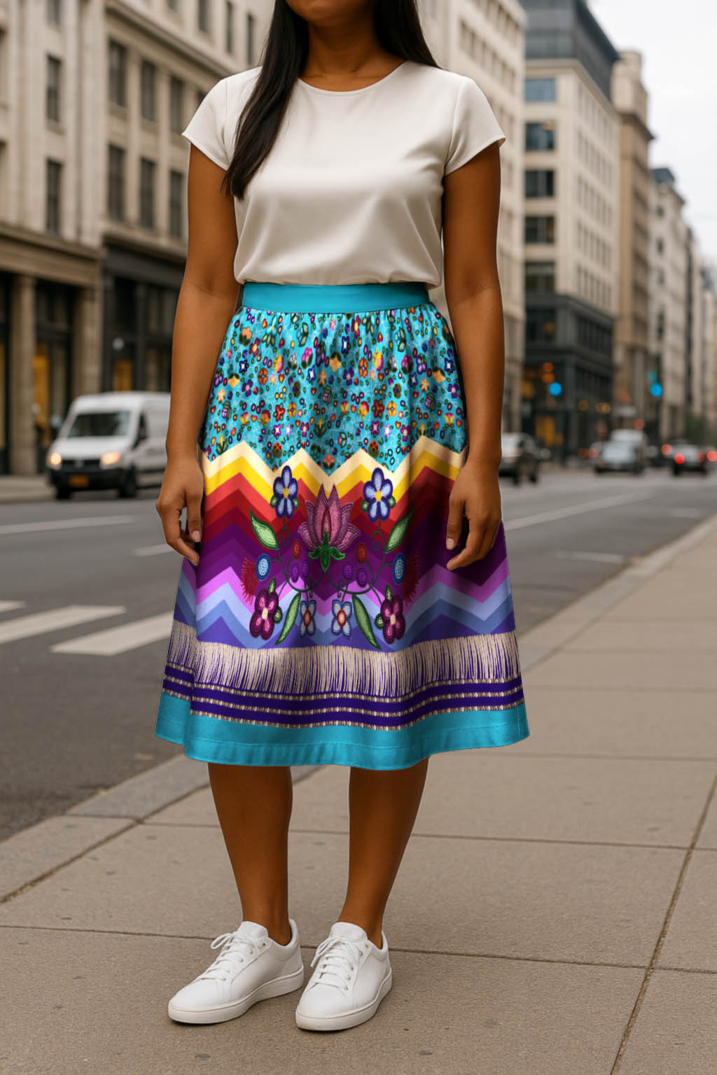 Beaded Offering Blue 3 Midi Skirt