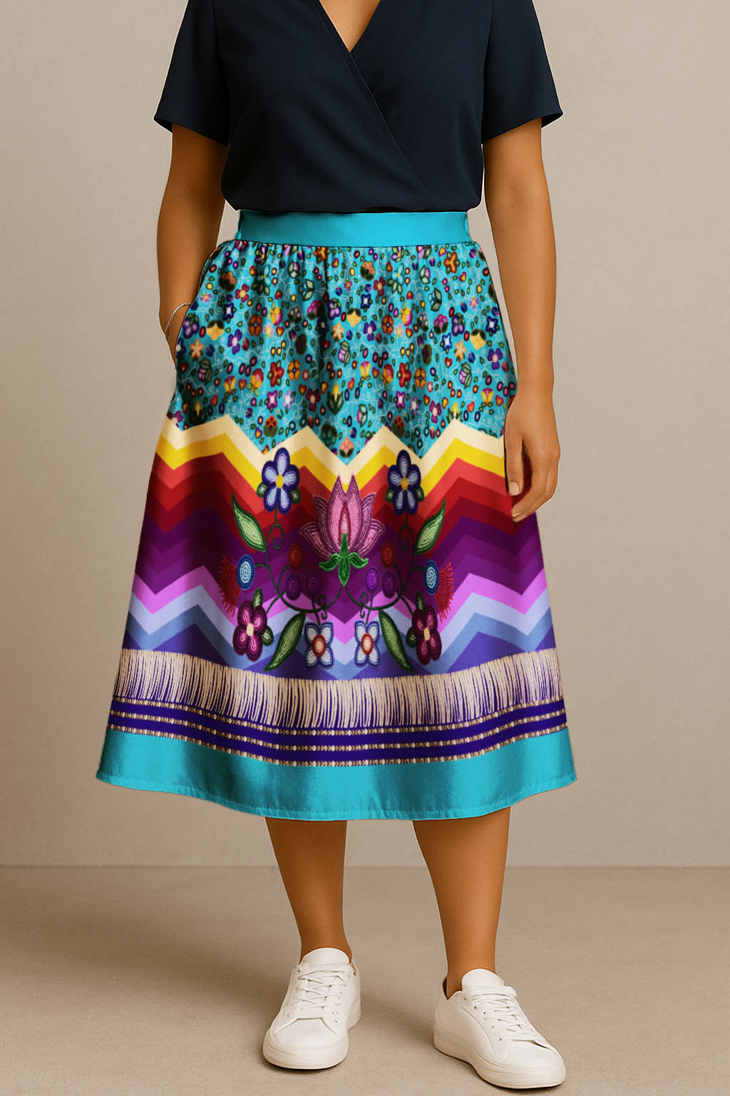 Beaded Offering Blue 3 Midi Skirt