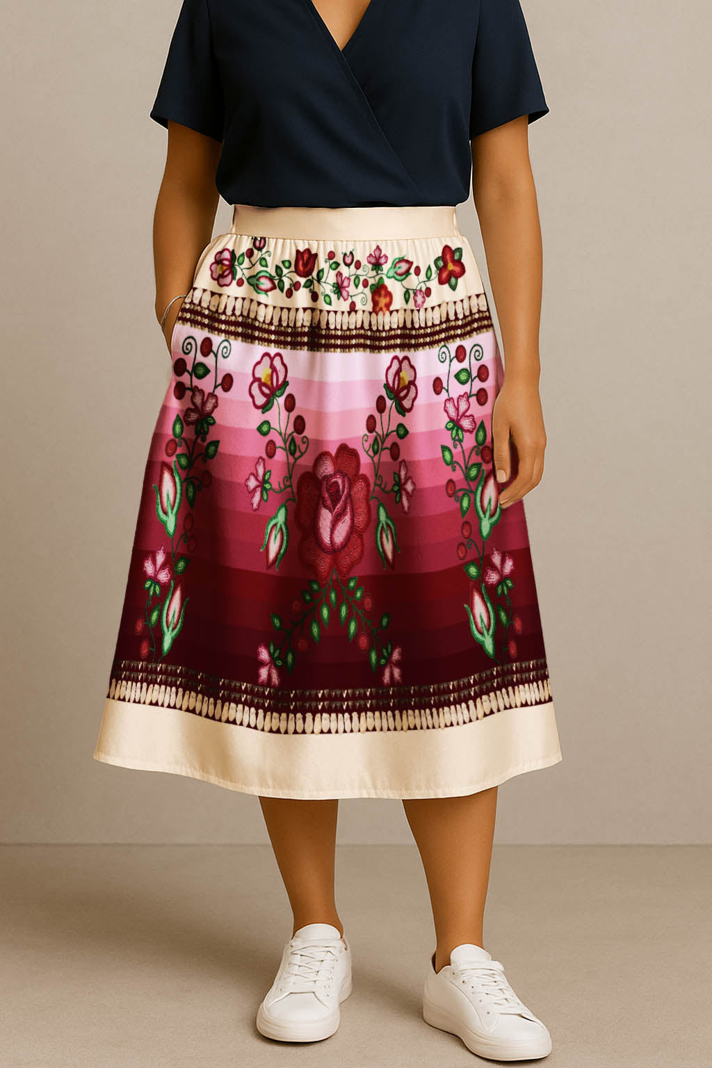 Beaded Offering Cream 1 Midi Skirt