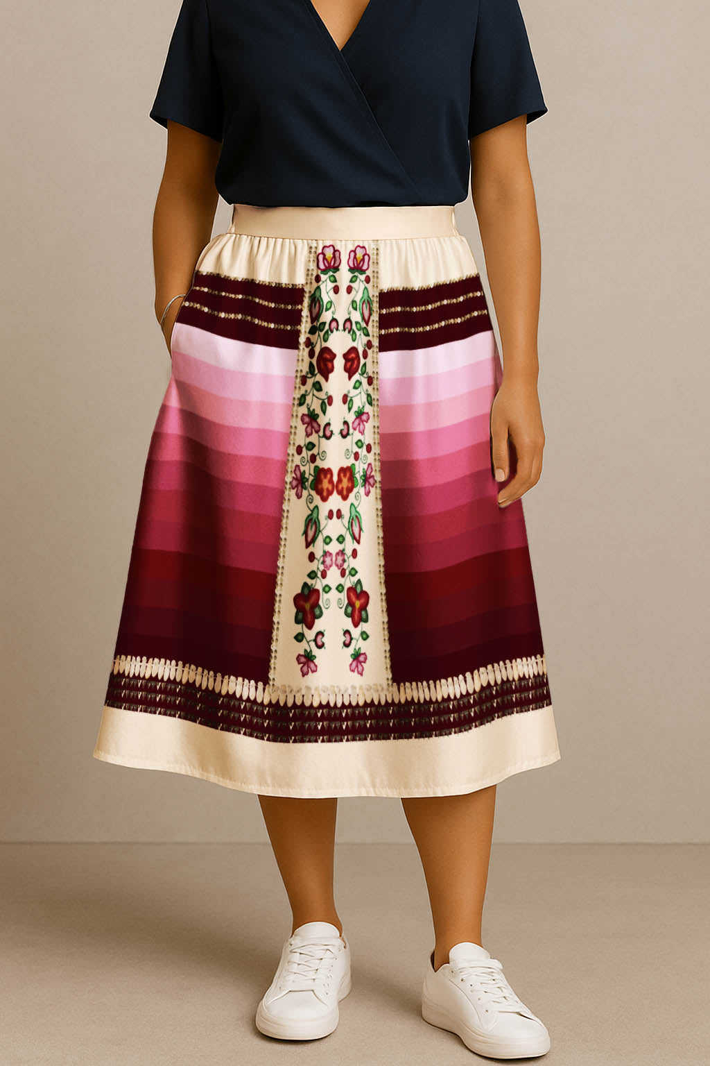 Beaded Offering Cream 2 Midi Skirt