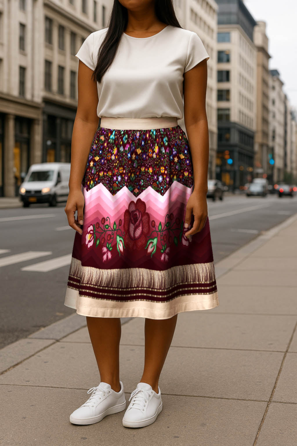 Beaded Offering Cream 3 Midi Skirt