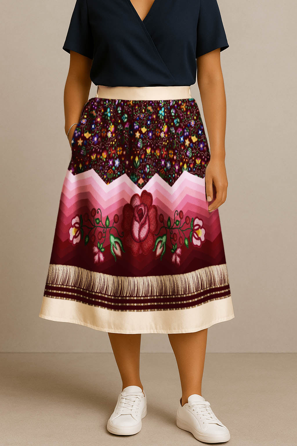 Beaded Offering Cream 3 Midi Skirt