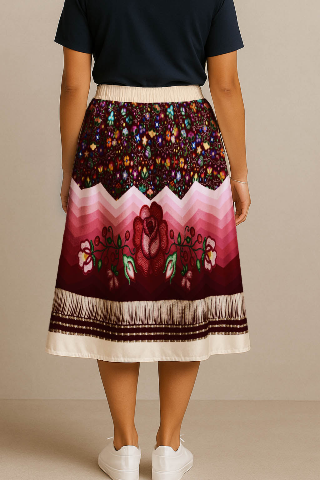 Beaded Offering Cream 3 Midi Skirt