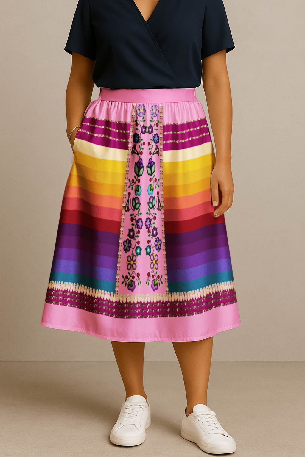 Beaded Offering Pink 2 Midi Skirt