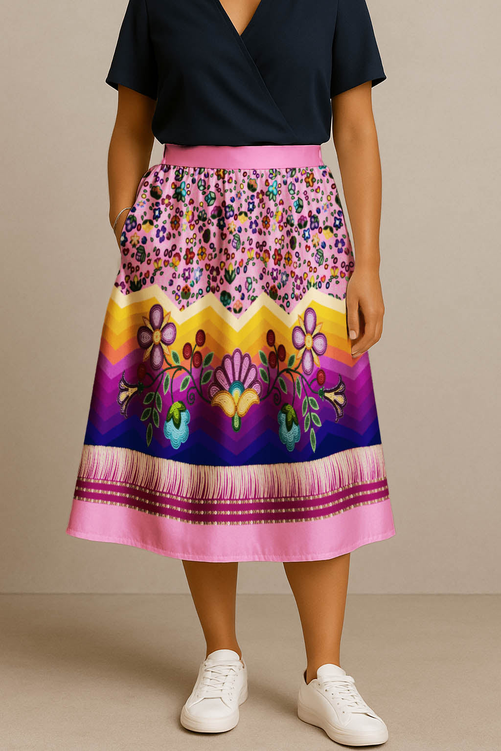 Beaded Offering Pink 3 Midi Skirt