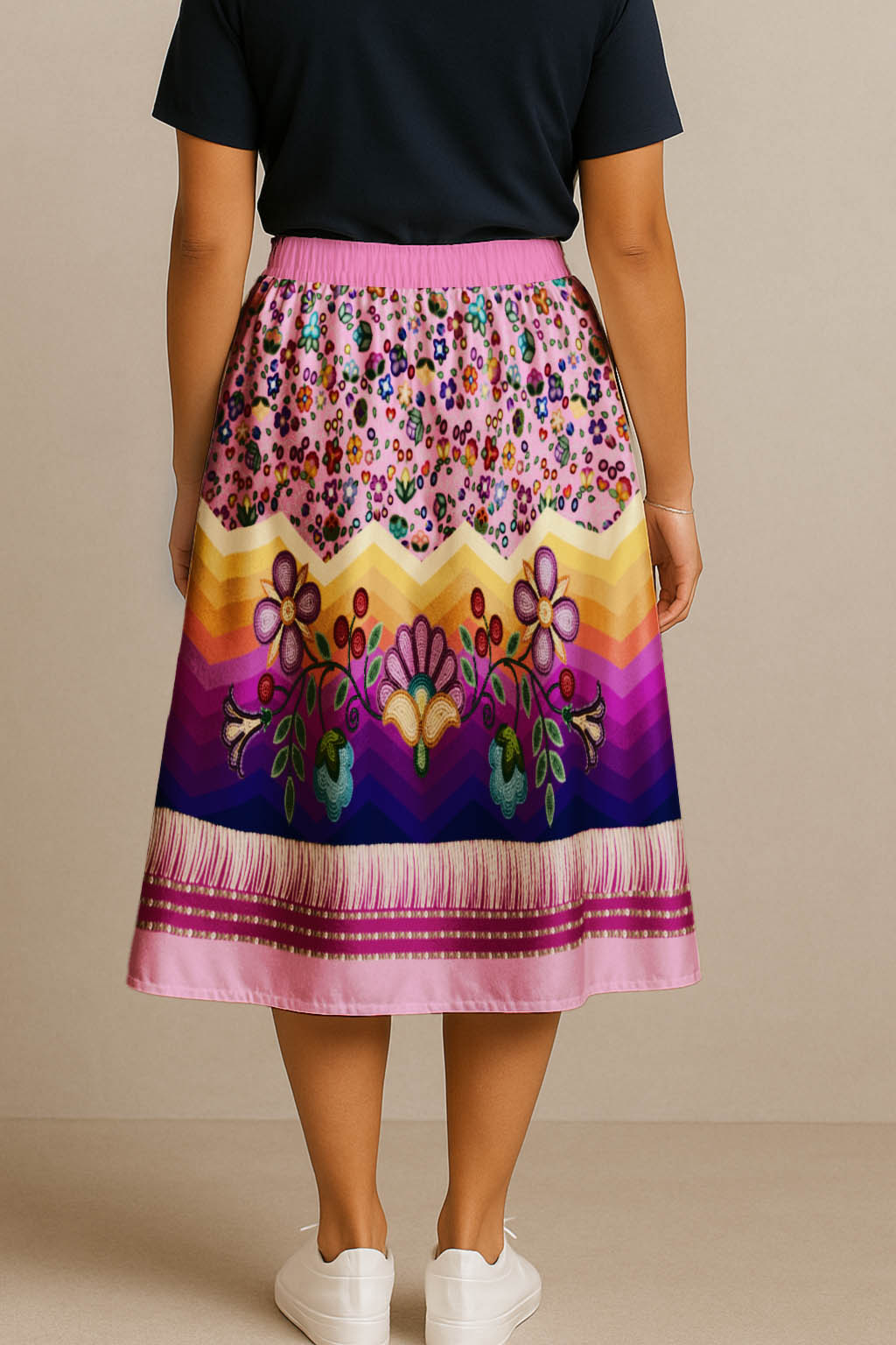 Beaded Offering Pink 3 Midi Skirt