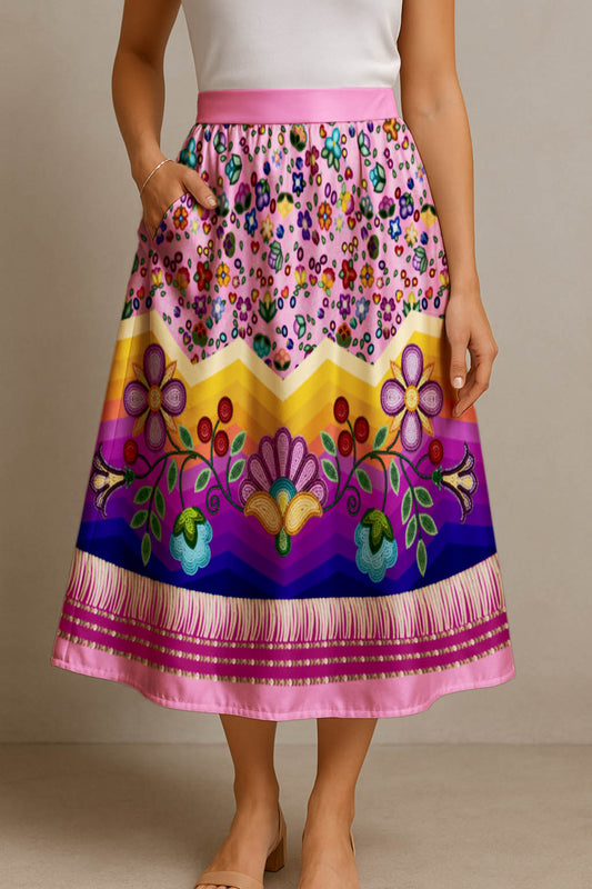 Beaded Offering Pink 3 Midi Skirt