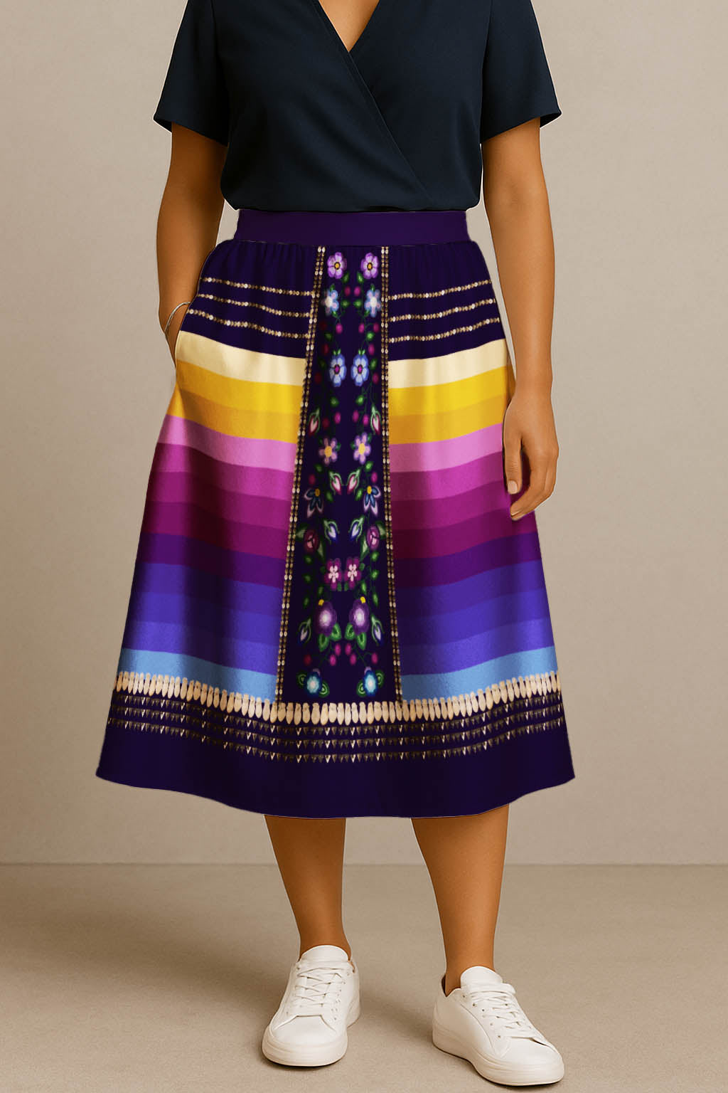 Beaded Offering Purple 2 Midi Skirt
