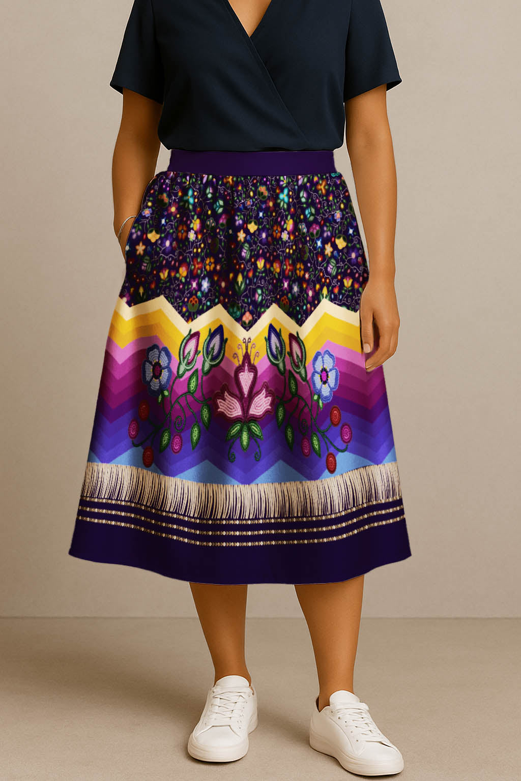 Beaded Offering Purple 3 Midi Skirt