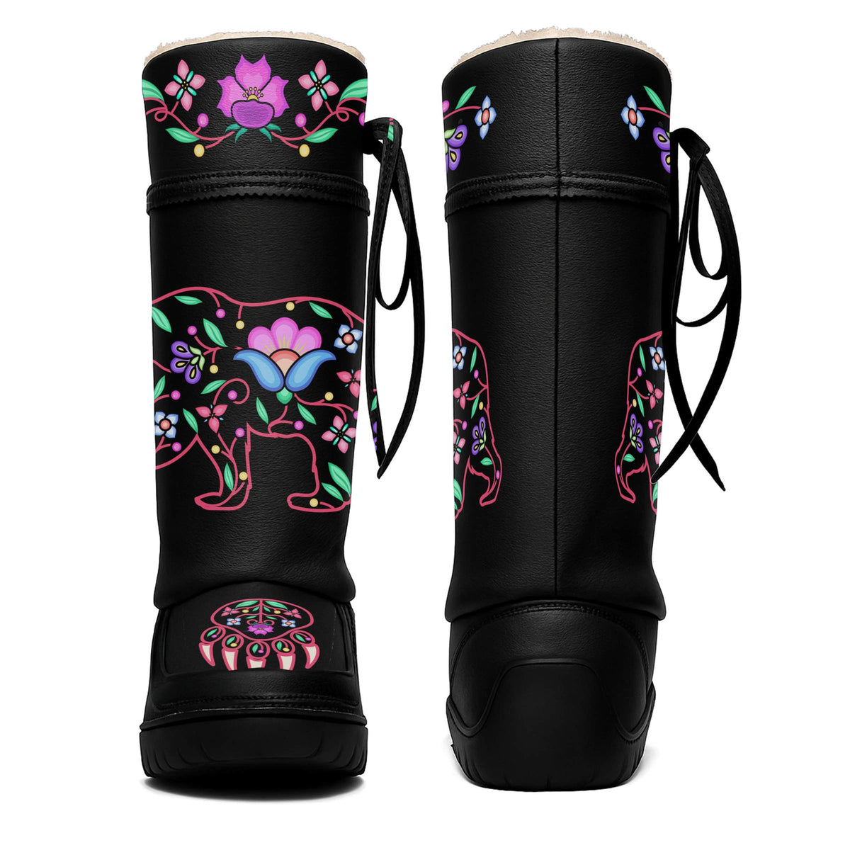 Bear Floral Black Real Leather MoccaLux