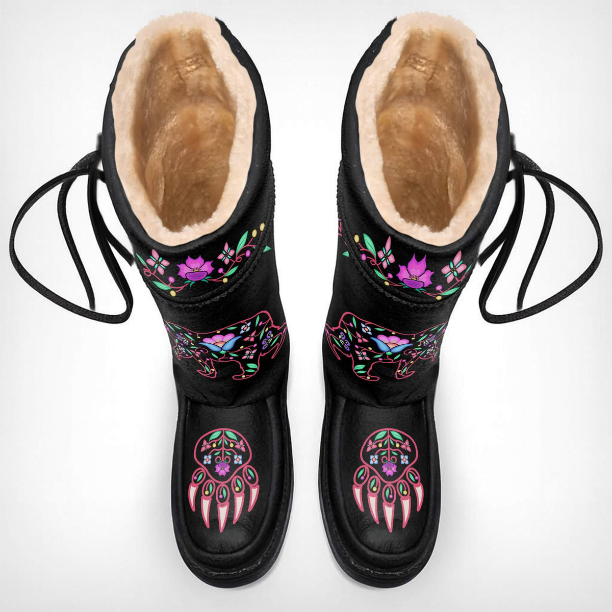 Bear Floral Black Real Leather MoccaLux