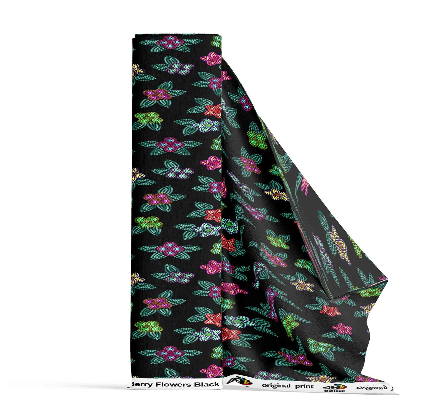 Berry Flowers Black Fabric