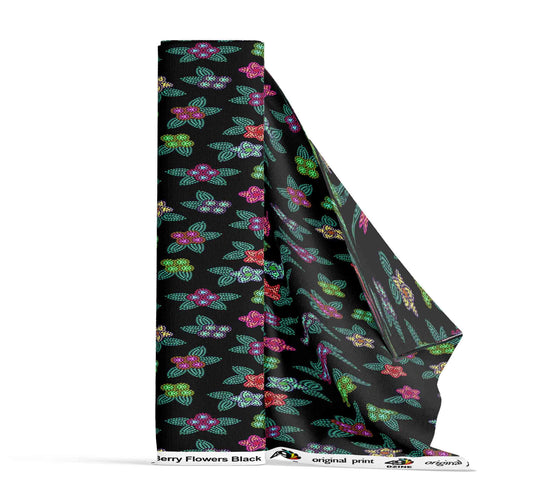 Berry Flowers Black Fabric
