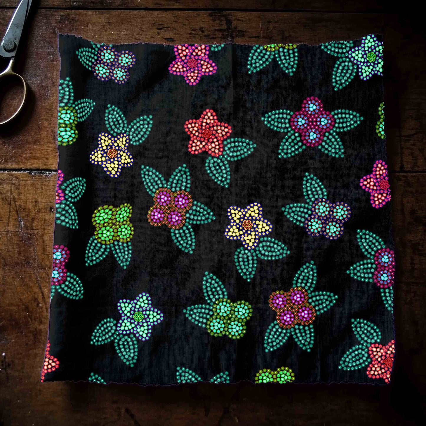 Berry Flowers Black Fabric