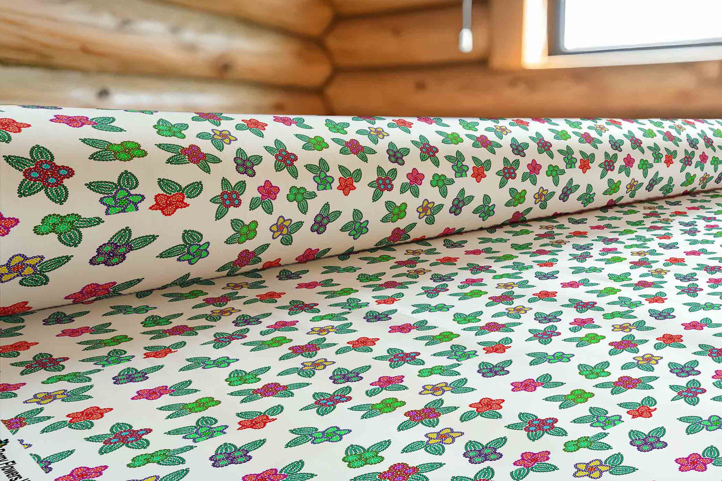 Berry Flowers White Fabric
